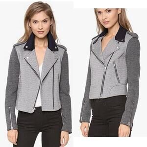 Theory Adashi Wool Moto Jacket Sz Medium color block preppy Y2K Designer Chic